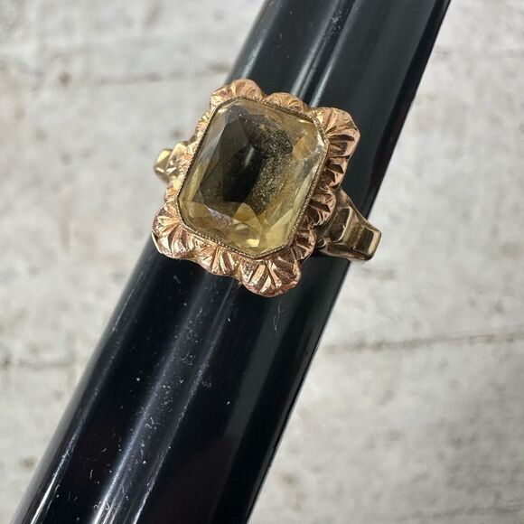 Vintage 1910-1920s 10k Mix Gold Citrine Ring - Picture 10 of 10
